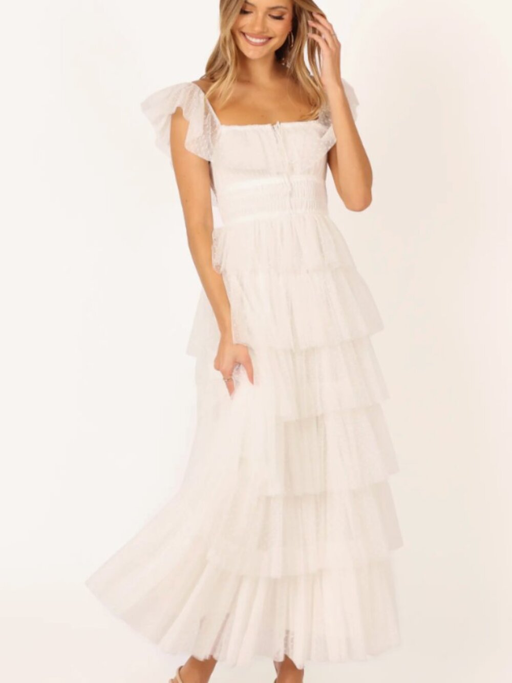 Petal & Pup Belle Swiss Dot Tulle Tiered Maxi Dress